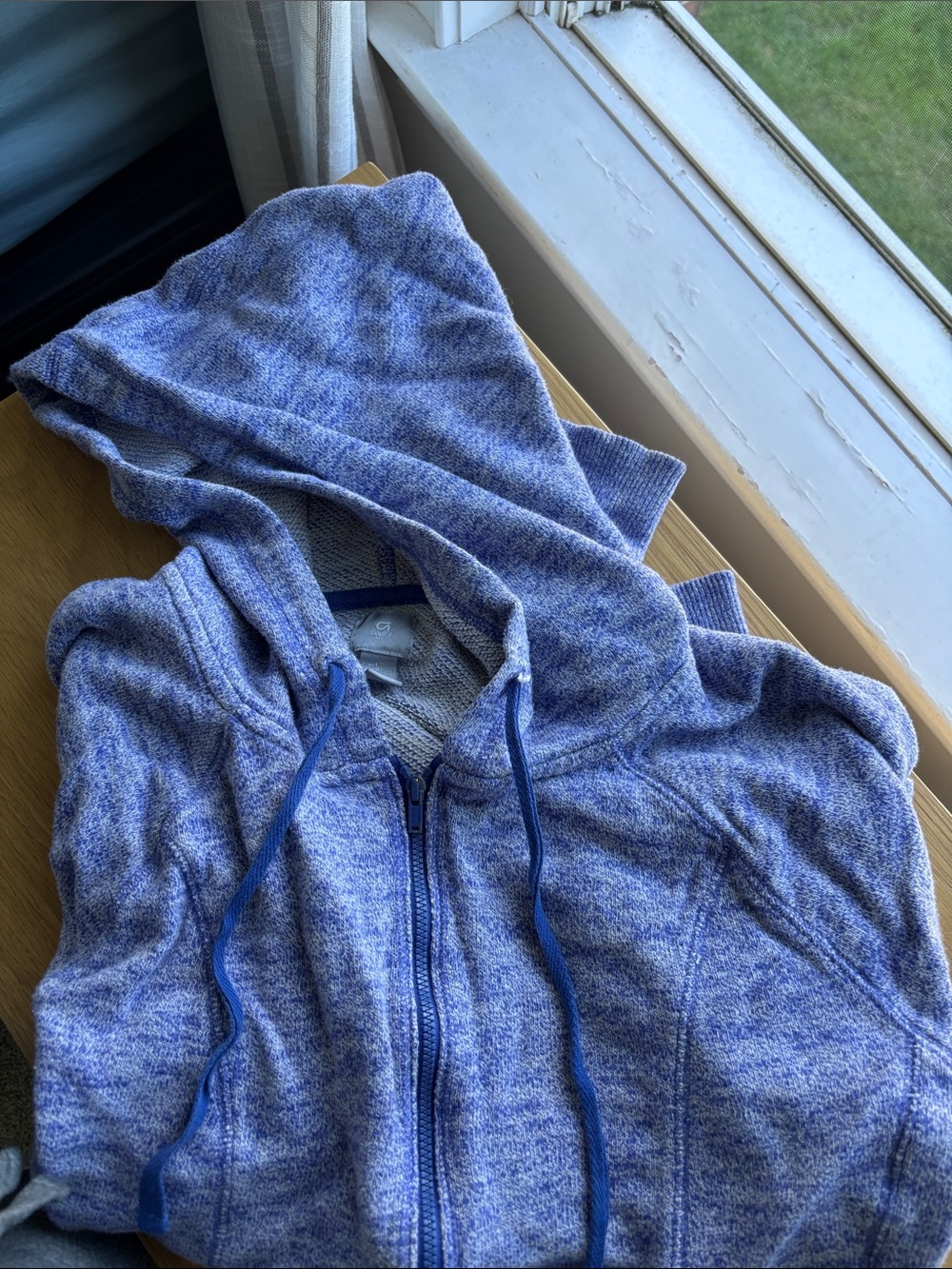 GAP Heathered Blue Full-Zip Hooded Sweater